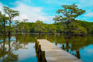 Fishing pier over Caddo Lake near Uncertain, TX