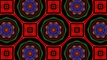 Repeated circular figures on an abstract background forming a repetitive pattern.