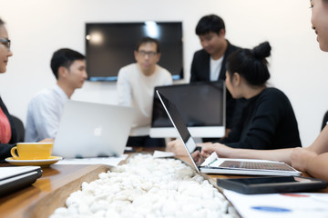 Young group are meeting  for working the job success . Teamwork ,success ,helps ,meeting , business concept.