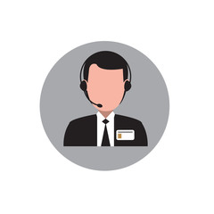 call center operator with headset black web icon. vector illustration