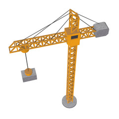 Tower construction building crane. 3d render low poly isolated on white background