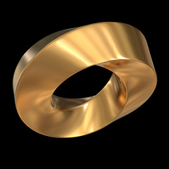 Mobius strip ring sacred geometry. Spatial figure with upturned surfaces. Optical illusion with dual circular contour. 3d render on black background