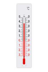 Celsius scale meteorology thermometer for measuring weather heat and cold. Thermometer isolated on white background. Air temperature plus 38 degrees