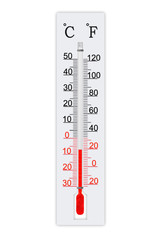 Meteorology thermometer isolated on white background. Thermometer shows air temperature minus 7 degrees celsius 