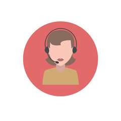 call center operator with headset black web icon. vector illustration
