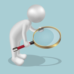 Vector drawn people symbol, hand hold magnifier.Image uses a grid gradient.	