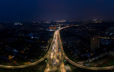 Fototapeta na wymiar The Shuangqiao Overpass in Nanjing City in the Night Seen from Above