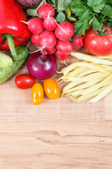 Fresh vegetables as food containing vitamins. Healthy lifestyles and nutrition. Place for text