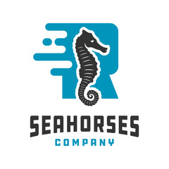 seahorse logo design and letter R