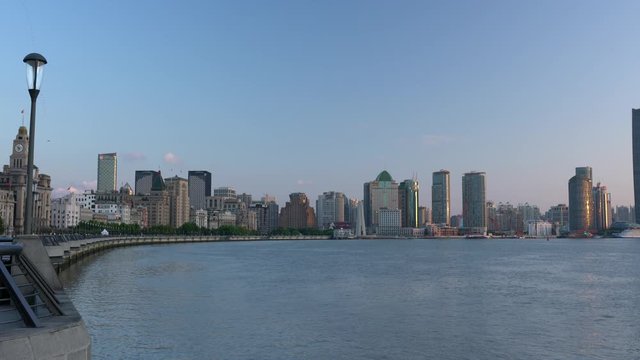 Shanghai,China-September 16, 2019: Old buildings on Bund or Waitan in Shanghai in the morning light