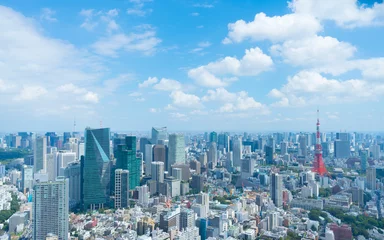 Foto op Plexiglas Tokyo landschap September 2019 Grote stad met uitzicht op Tokyo Tower &amp  Tokyo Sky Tree © oka