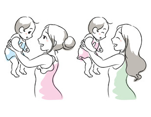 Mother holding her cute baby, infant or toddler. Vector illustration.