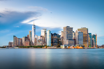 New York, New York, USA skyline on the bay at twilight
