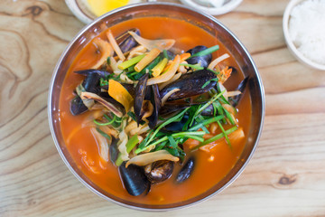 Jjamppong- chinese style korean noodles with vegetables and seafood