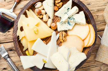 Set of sliced cheeses