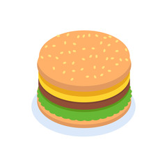 Isometric, Hamburger burger icon concept. Petite American Sandwich. Vector illustration