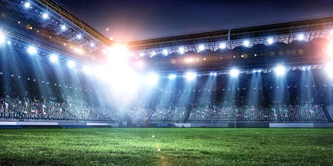 Fotobehang Full night football arena in lights © Sergey Nivens