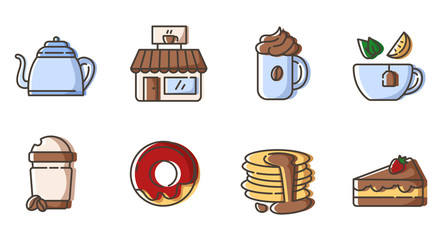 Tea Coffee Outline Icons 