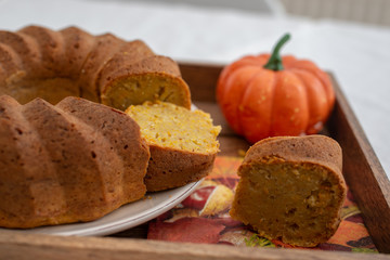 home made pumpkin sponge cake on a table