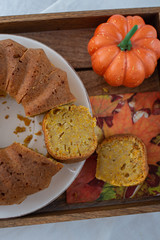 home made pumpkin sponge cake on a table