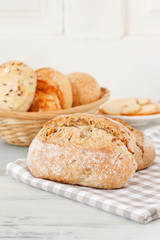 Rolls on a checkered napkin