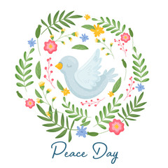 Fototapeta na wymiar Cute White Dove Symbol Surrounded By Floral Frame Illustration