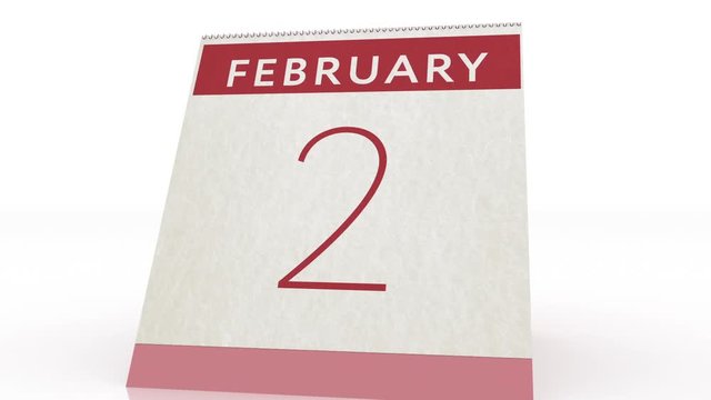 February 2 date. calendar change to February 2 animation