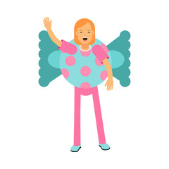 Blonde-haired Young Woman Standing Wearing Sweet Costume And Waving Hand Vector Illustration