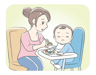 Mother is feeding her baby. Vector illustration.