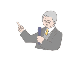 講演する年配の男性