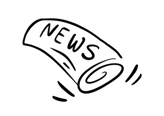 Newspaper, Ad, Paper, Headline icon. Flat. Hand drawn