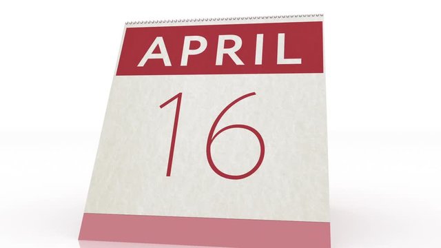 April 16 date. calendar change to April 16 animation