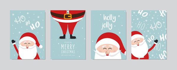 Christmas card set. Merry Christmas and Happy New Year greeting with cute santa claus lettering vector. © Pixasquare