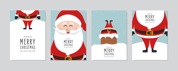 Christmas card set. Merry Christmas and Happy New Year greeting with cute santa claus lettering vector. - Powered by Adobe