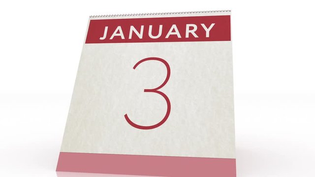 January 3 date. calendar change to January 3 animation