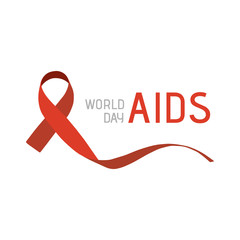 World AIDS day banner. Red ribbon AIDS cancer awareness symbol. December 1. Isolated on white background.