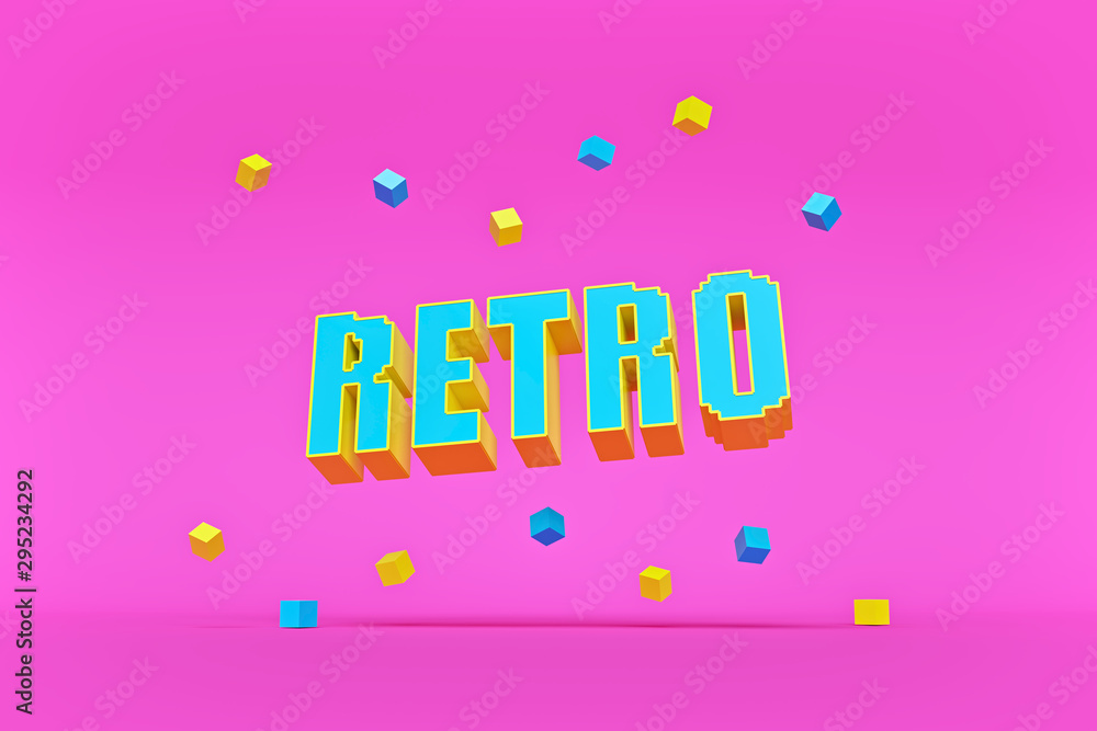 Poster retro text on pink background. minimal style. 3d rendering