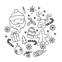 Set of hand drawn Christmas elements. Holiday doodle collection. Vector illustration.