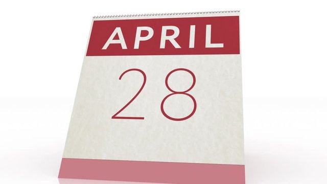 April 28 date. calendar change to April 28 animation
