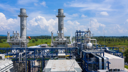 Power plant with blue sky.