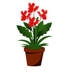 Flower Pot with Flowering Plant - Cartoon Vector Image