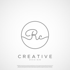 Elegant Initial Letter RC Logo With Circle. Initial letter handwriting and signature logo.