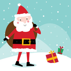 Cute Santa Claus bring gift sack, cute character vector illustration