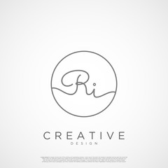 Obraz premium Elegant Initial Letter RI Logo With Circle. Initial letter handwriting and signature logo.