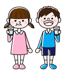 うがいする子供達