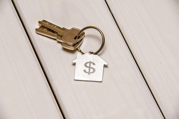 The symbol of the house lies on a white wooden background 
