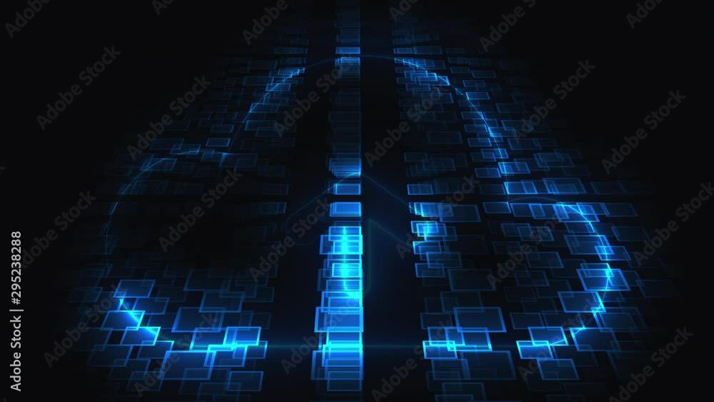 Poster 3d rendering technology and internet animation icons. computer generation neon seo icon on blurry ba