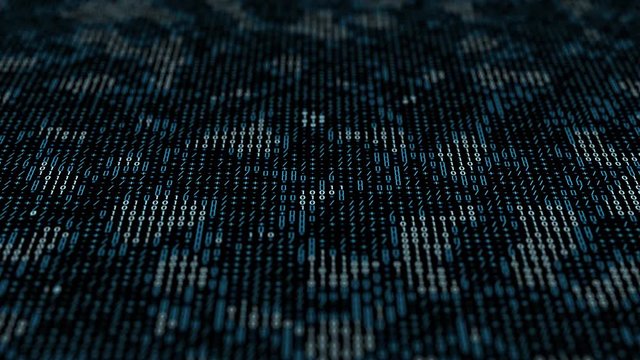 Blue 3d render technology background made of digits and text characters. Binary code. Loopable sequence.