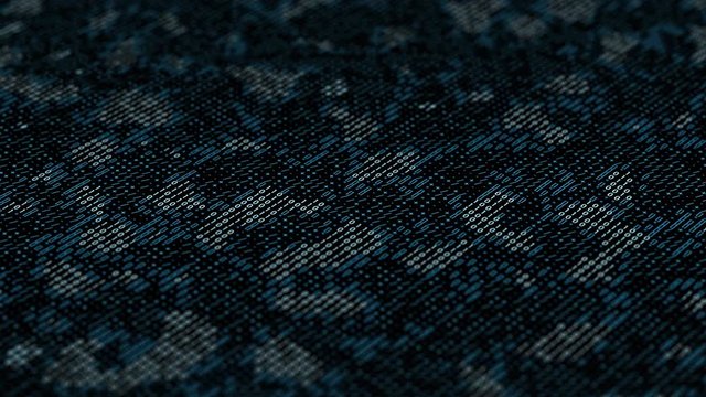 Blue 3d render technology background made of digits and text characters. Binary code. Loopable sequence.