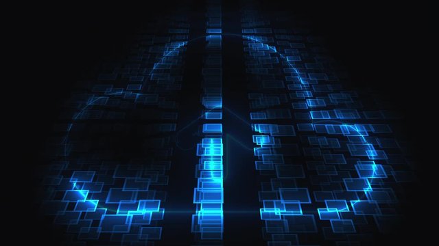 3d rendering technology and internet animation icons. Computer generation neon SEO icon on blurry background.